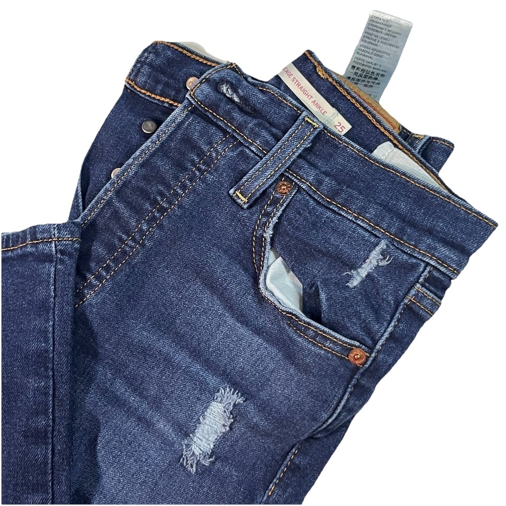Levi's Ribcage Straight Ankle Jeans‎ Women's 25 X 27 Blue Distressed EUC